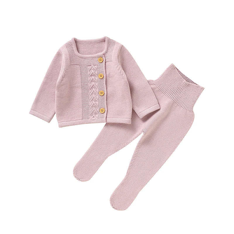 Conjunto de ropa para bebé recién nacido, jersey de manga larga, pantalones, 2 piezas, moda, sólido, cálido, suéter infantil, pantalones, leggings, otoño