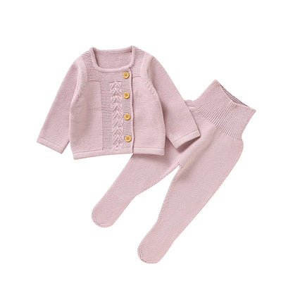 Conjunto de ropa para bebé recién nacido, jersey de manga larga, pantalones, 2 piezas, moda, sólido, cálido, suéter infantil, pantalones, leggings, otoño