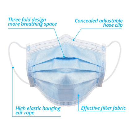 Mascarillas quirúrgicas desechables de 10 a 200 unidades, mascarillas faciales médicas de 3 capas con filtro, antipolvo, transpirables, con elásticos para las orejas, mascarillas bucales para adultos.