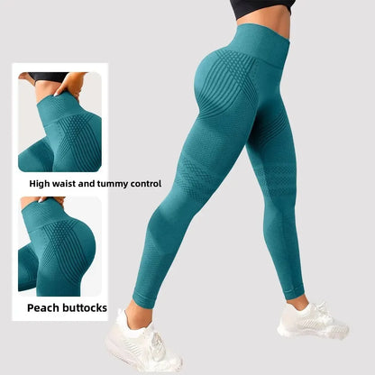 Pantalones de yoga de punto sin costuras de cintura alta para mujer, pantalones ajustados de fitness, pantalones deportivos de nueve puntos para correr, pantalones de gimnasio, realce de glúteos.