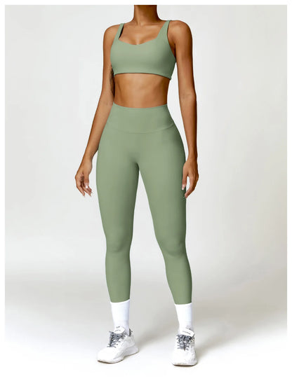 Conjunto de chándal de yoga para mujer, 2 piezas, ropa deportiva para entrenamiento, ropa deportiva, leggings de gimnasio, sujetador de fitness, top corto, trajes deportivos de manga larga