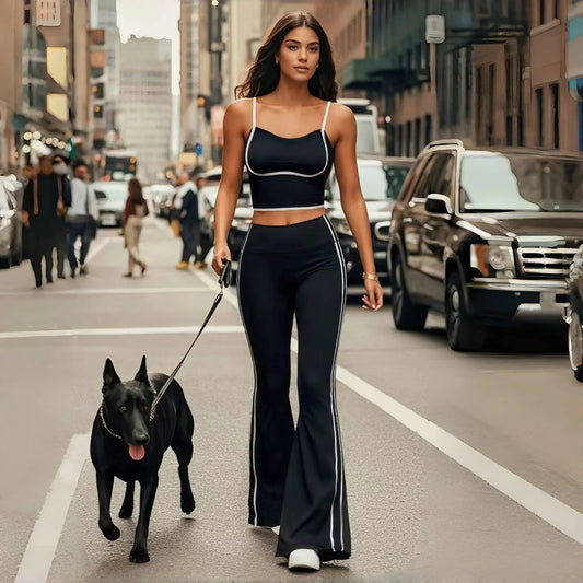 Conjunto de yoga a rayas para mujer, ropa de gimnasio, sujetador deportivo sexy, pantalones acampanados de cintura alta, pantalones de fitness para correr y levantar la cadera, novedad de 2025