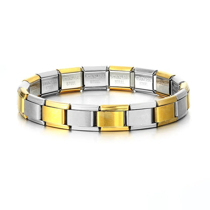 Pulsera GEMOSA de acero inoxidable con dijes italianos de 9 mm de ancho, cadena de eslabones elásticos, joyería DIY de alta calidad.