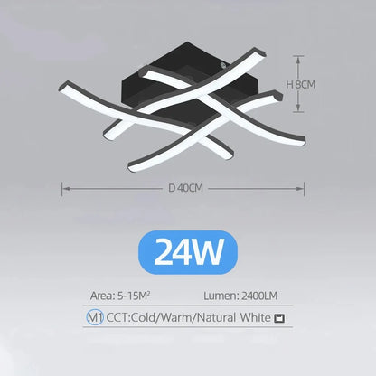 Lámpara de techo LED moderna para sala de estar, restaurante, luz variable de 3 colores, dormitorio, balcón, 24 W, diseño curvo