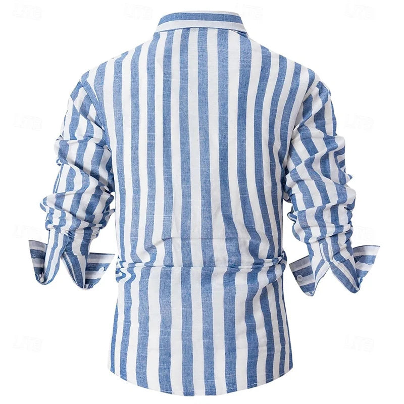 Camisas de lino para hombre, camisas de verano, rayas, estilo casual de negocios, para uso diario, amarillas, rosas, azul marino, verdes, manga larga, solapa, talla 6XL