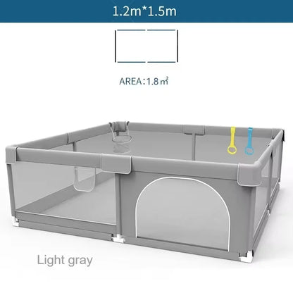 Corralito para bebés IMBABY gris claro con anilla de tiro, barrera de seguridad para niños, cerca y caja de pelota para juegos.