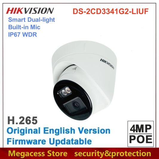 Cámara de red fija tipo torreta Hikvision DS-2CD3341G2-LIUF original de 4 MP con micrófono incorporado