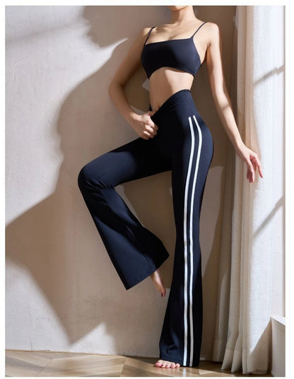 Women Yoga Flare Leggings Fitness Push Up High Waist Wide Leg Workout Pants Gym Elastic Tights Exercise Sport Pant Bell Bottomed