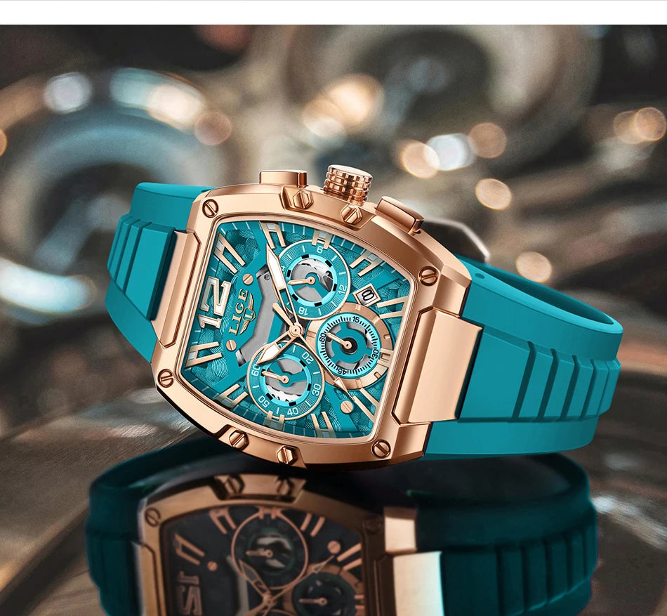 LIGE Reloj de cuarzo sencillo para hombre, correa de silicona, deportivo, informal, para exteriores, calendario, luminoso, resistente al agua, hueco, nuevo