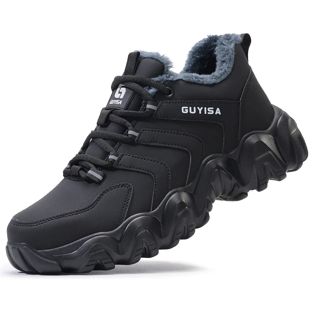 Zapatillas de seguridad con forro polar para hombre y mujer, botas de invierno con punta de acero, gruesas, cálidas, antiaplastamiento, para trabajo, tallas 36-46