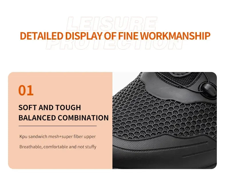 Botas de trabajo con hebilla giratoria, zapatos de seguridad con punta de acero, zapatos de seguridad transpirables para hombre, zapatos indestructibles de marca, zapatos de trabajo a prueba de pinchazos.