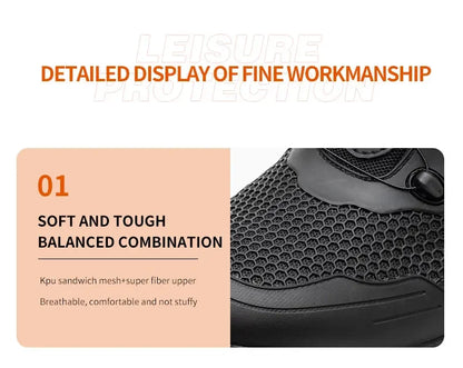 Botas de trabajo con hebilla giratoria, zapatos de seguridad con punta de acero, zapatos de seguridad transpirables para hombre, zapatos indestructibles de marca, zapatos de trabajo a prueba de pinchazos.