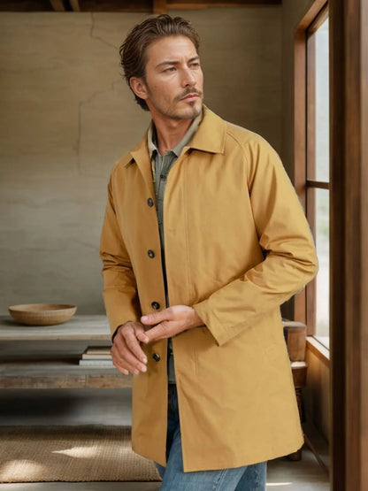 Chaqueta informal para hombre, otoño 2024, gabardina larga, color liso, solapa, corte ajustado, cárdigan de un solo botón, estilo casual y elegante.