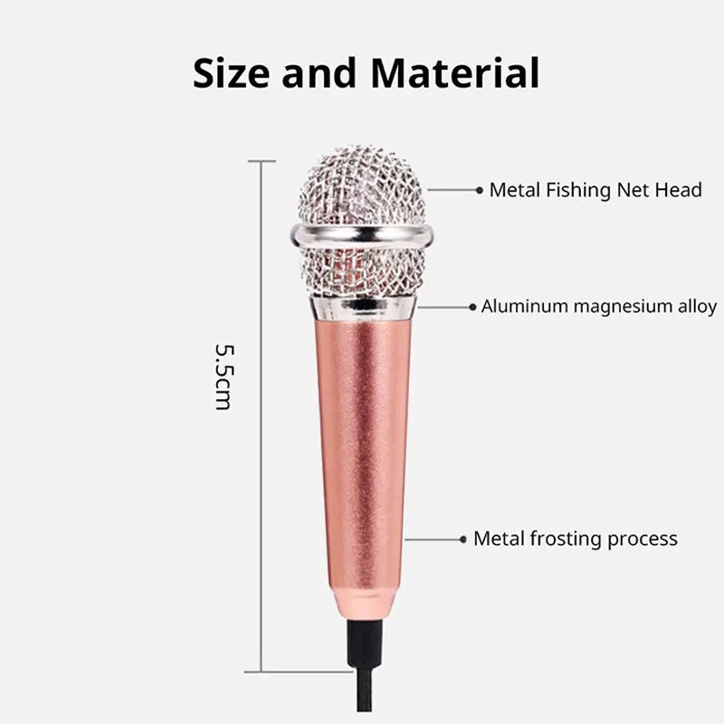 Micrófono de estudio estéreo portátil de 3,5 mm para karaoke, mini micrófono para teléfono inteligente, portátil, PC de escritorio, micrófono de audio de mano.