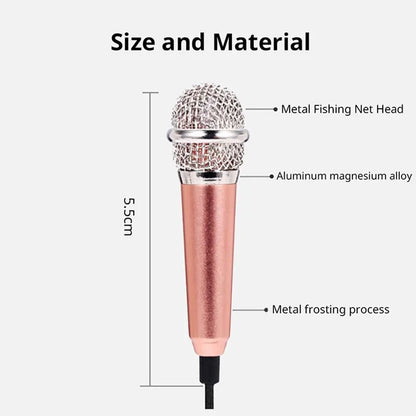 Micrófono de estudio estéreo portátil de 3,5 mm para karaoke, mini micrófono para teléfono inteligente, portátil, PC de escritorio, micrófono de audio de mano.