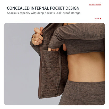 Conjunto deportivo Hearuisavy para mujer, chaqueta deportiva de manga larga con cremallera y bolsillos, ropa exterior ajustada de secado rápido para correr, pantalones de yoga de cintura alta