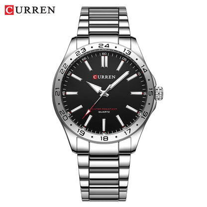 CURREN 8452 Reloj de cuarzo para hombre, sencillo, moderno, para ocio y negocios, con correa de acero inoxidable negra y plateada.