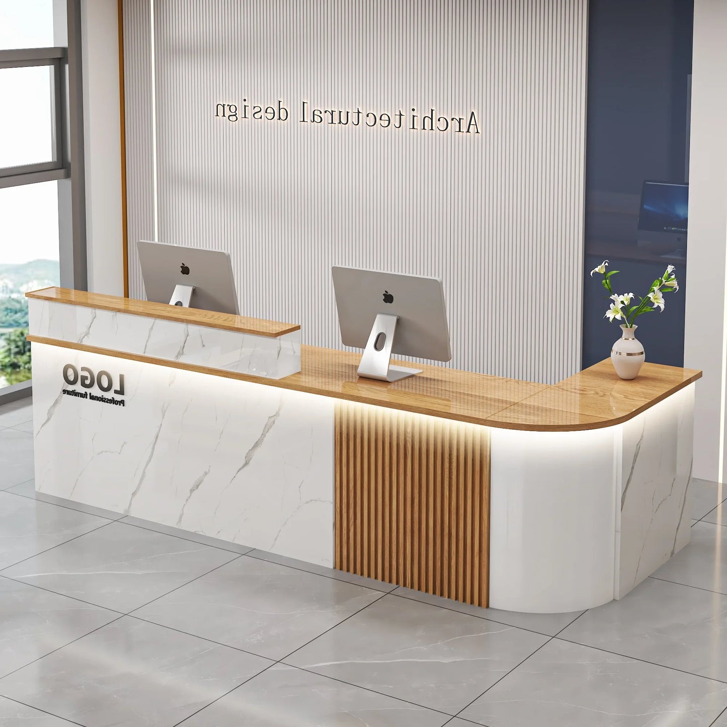 Mostrador de bar de oficina profesional, diseño de belleza de lujo simple, mostrador de recepción, salón moderno, Bancone Bar Lusso, muebles comerciales