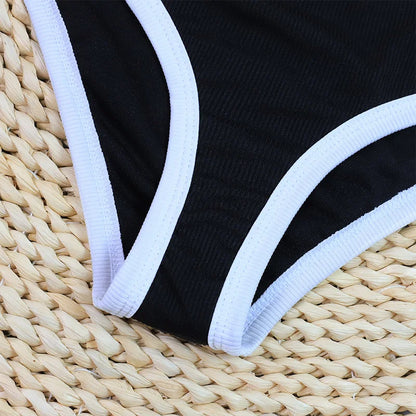 2024 Black and white simple ins style two-piece swimsuit women's small fragrant wind bikini