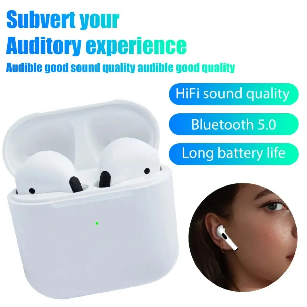 Auriculares inalámbricos Bluetooth TWS Pro4, miniauriculares deportivos para música, para iPhone, Xiaomi, Huawei y Redmi.