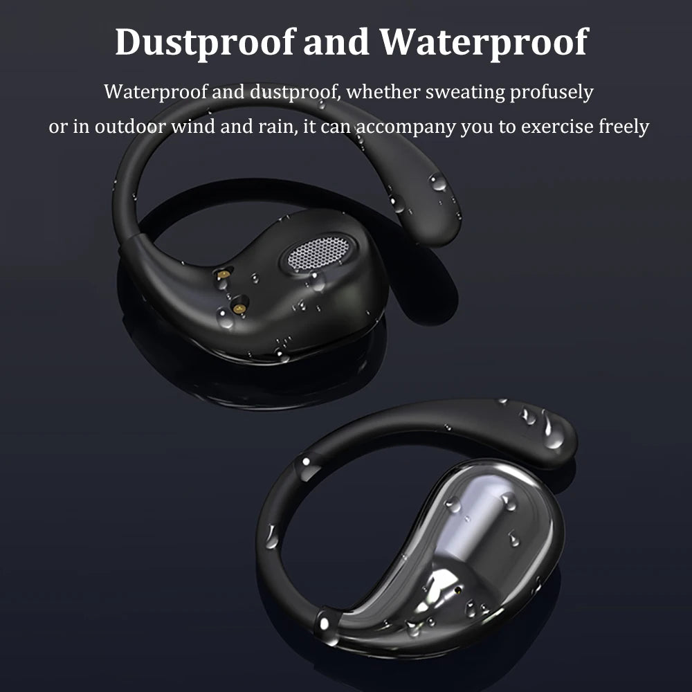 Auriculares inalámbricos Bluetooth 5.4 con gancho para la oreja, TWS, estéreo de alta fidelidad, resistentes al agua, con pantalla LED y modo de espera prolongado.