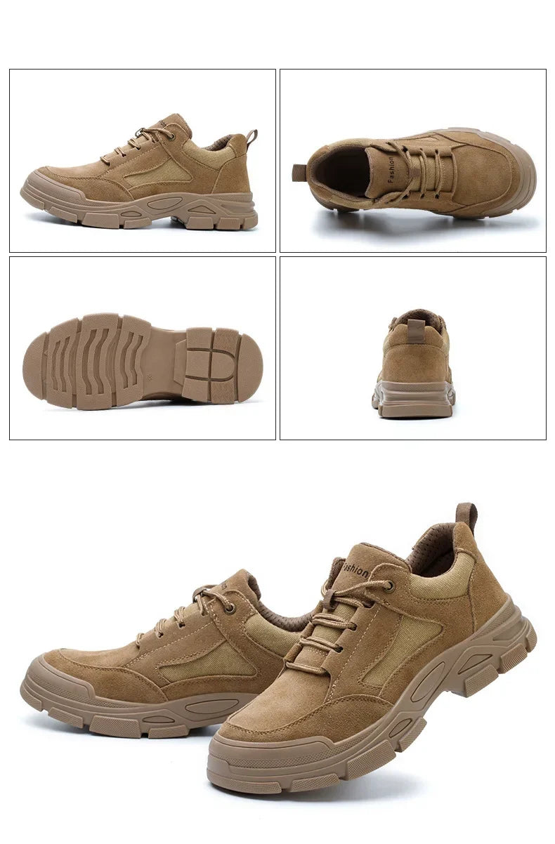 Calzado de seguridad laboral para hombre: transpirable, apto para todas las estaciones, resistente a impactos y perforaciones, y con protección contra el desgaste.