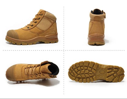 ROCKROOSTER Zapatos de senderismo para hombre, botas de caza impermeables, zapatos de seguridad de cuero, botines tácticos, zapatos de trabajo, zapatillas deportivas con punta de acero