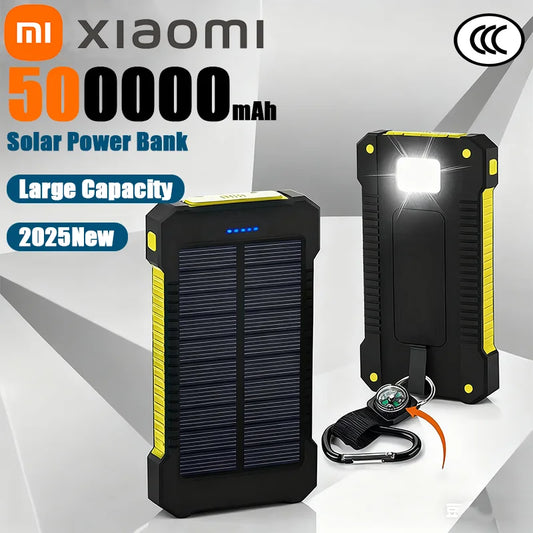 Banco de energía solar Xiaomi de 500.000 mAh, gran capacidad, carga súper rápida, batería externa portátil para exteriores para iPhone, Huawei y Samsung.
