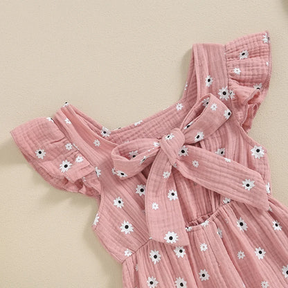 Ropa para niños pequeños, monos de verano para niñas, monos de algodón con estampado floral, sin espalda y con lazo, ropa para bebés