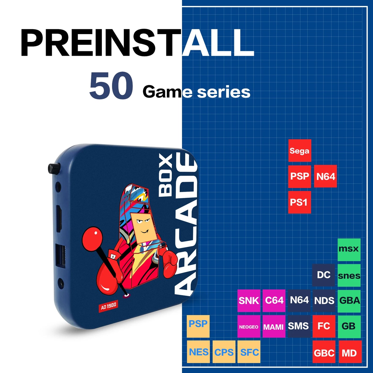 Consola de videojuegos Arcade Box para PS1/DC/N64 con más de 50 000 juegos, Plug and Play, pantalla 4K HD y emulador.