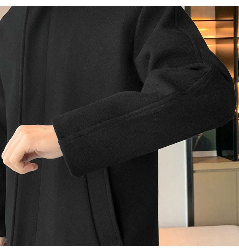 2025 Autumn Winter Men Long Coat Windbreaker Casual Loose  Solid Color Trench Men Fashion Korean Style Mens Jackets Outerwear