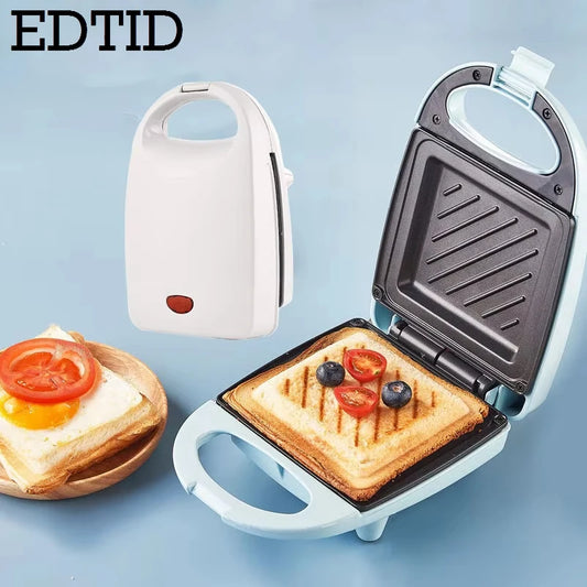 EDTID - Mini sandwichera eléctrica para desayuno, pan, magdalenas, tortillas, huevos, paninis, parrilla, horno, UE