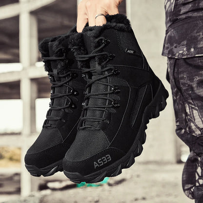 Botas de nieve para hombre de alta calidad, cálidas y de felpa, para invierno, para exteriores, con plataforma antideslizante.