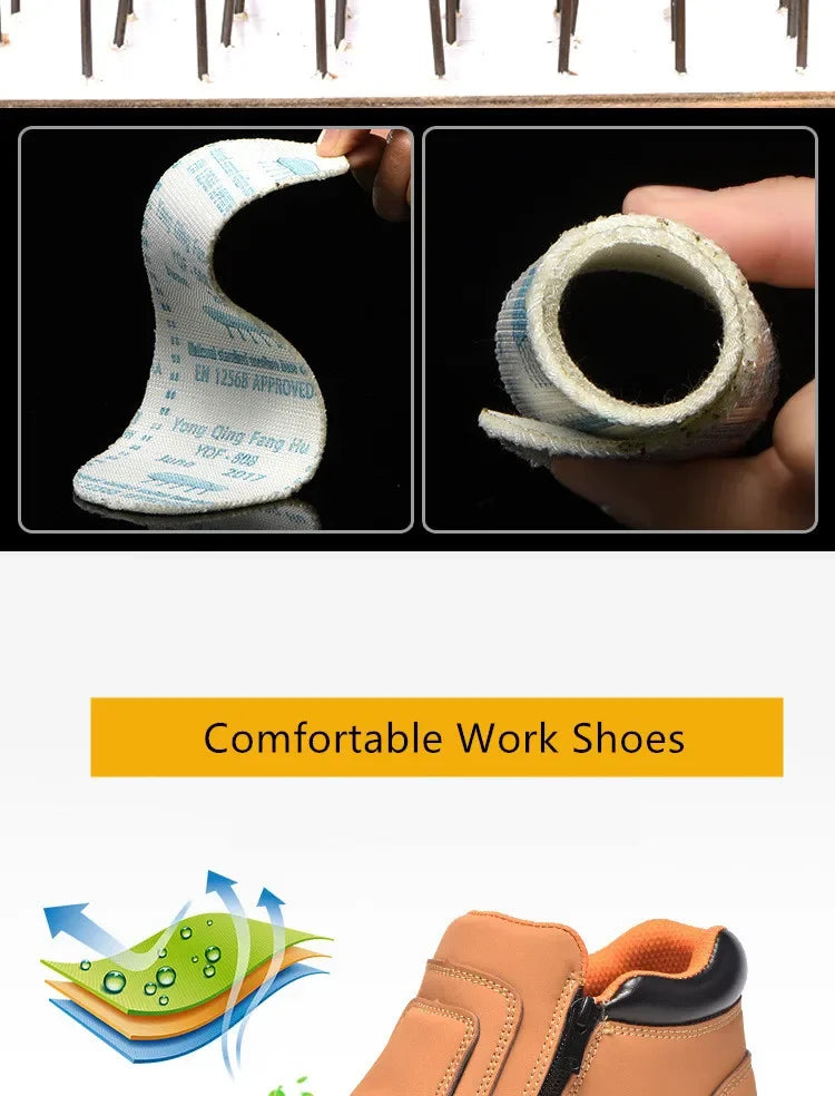Zapatos de trabajo para hombre 2025, zapatos de seguridad impermeables, botas de cuero anti chispas, zapatos de soldador anti perforaciones y antideslizantes.