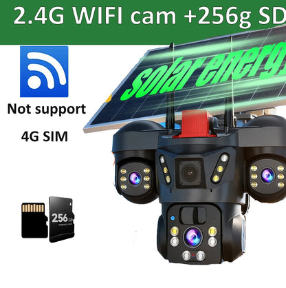 Cámara de vigilancia solar 8K 15MP con tres pantallas, WiFi, seguimiento automático, PTZ, tarjeta SIM 4G, cámara IP solar inalámbrica V380 Pro