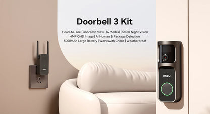 IMOU 4k Video Doorbell 3 with Chime fisheye lens Human Package Detection Rechargeable Battery Two-way Talk Waterproof 360° View