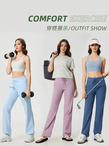 Women Quick Drying Sports Pants Breathable Running Fitness High Waisted Loose Style Wide Leg Casual Yoga Pants Full Length 2025