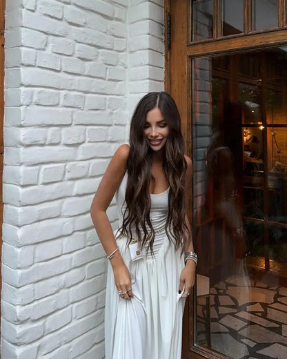 Vestido largo sexy con abertura alta JULISSA MO para mujer, negro, sin mangas, de talle alto, ideal para otoño, elegante y ajustado, perfecto para fiestas y discotecas (2024)