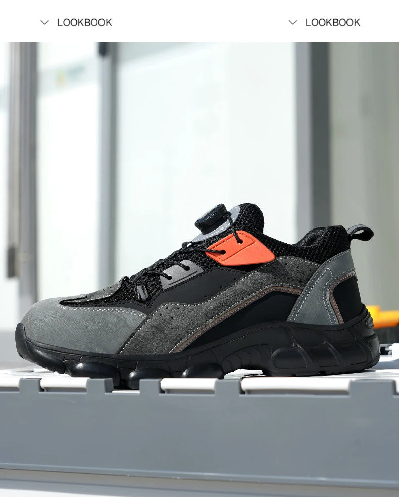 Zapatos de seguridad con botón giratorio para hombre, calzado de trabajo antigolpes y antiperforación, calzado deportivo de moda, botas protectoras de seguridad.