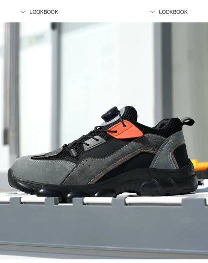 Zapatos de seguridad con botón giratorio para hombre, calzado de trabajo antigolpes y antiperforación, calzado deportivo de moda, botas protectoras de seguridad.
