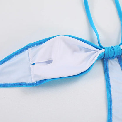 Traje de baño de una pieza con cuello halter para mujer, bañador sexy con cordones y push up, conjuntos de bikini lisos 2023, ropa de playa, monokini