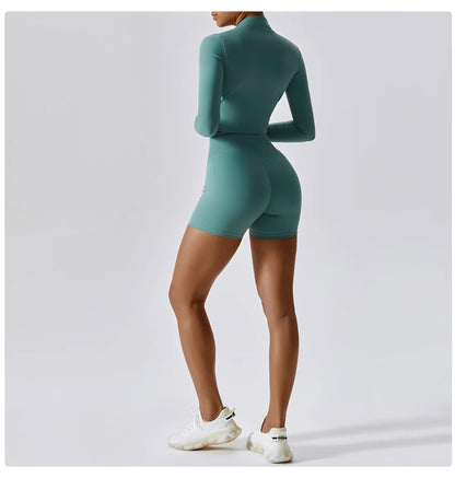 Conjunto de yoga de 3 piezas para mujer, conjuntos de entrenamiento, ropa deportiva para gimnasio, ropa deportiva con cremallera, leggings de manga larga y cintura alta, trajes deportivos, traje de yoga