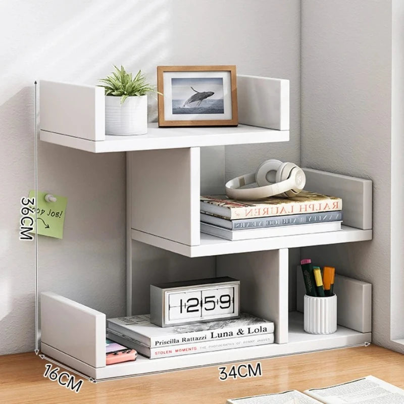 Estantería de escritorio para libros, estantería de almacenamiento y escritorio para el hogar, estantería pequeña para dormitorio, oficina, estante simple de varias capas