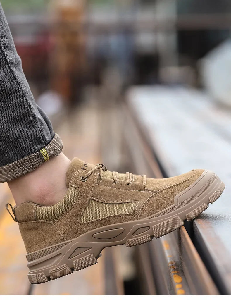 Calzado de seguridad laboral para hombre: transpirable, apto para todas las estaciones, resistente a impactos y perforaciones, y con protección contra el desgaste.