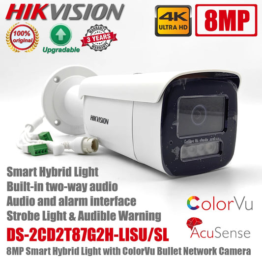 Cámara tipo bala híbrida inteligente Hikvision DS-2CD2T87G2H-LISU/SL original de 8MP 4K con PoE, AcuSense ColorVu, luz estroboscópica, alarma de audio y función de luz.