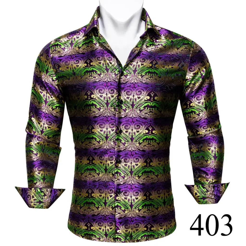 Camisas clásicas negras estampadas y bordadas para hombre, solapa de seda, manga larga, corte formal exquisito, ideales para eventos de negocios y fiestas. Barry.Wang CY-0407