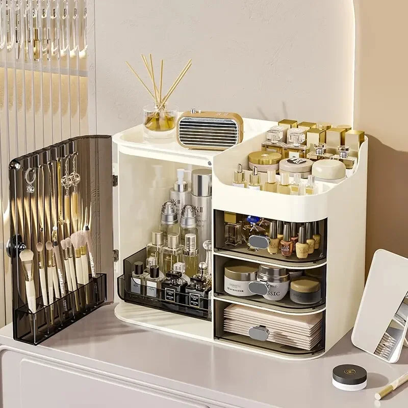 Caja de almacenamiento de cosméticos, a prueba de polvo, humedad e impermeable, con gran capacidad para productos de cuidado de la piel, con posibilidad de almacenamiento en capas.