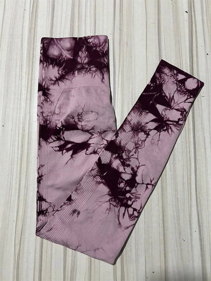 All Seasons Women's Tie Dye Print High Waist Sports Leggings, Breathable Wide Waistband Seamless Skinny Pants for Gym Workout
