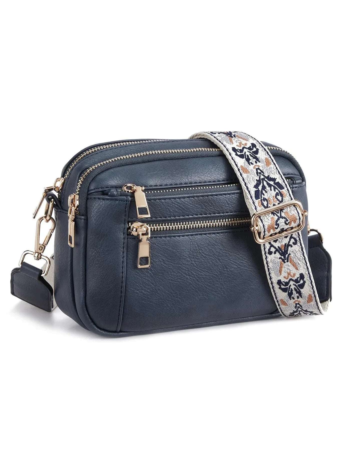 Bolso bandolera multifuncional con cremallera y bloques de colores, de piel sintética, tipo cartera de un solo hombro, con correa ajustable para el hombro.