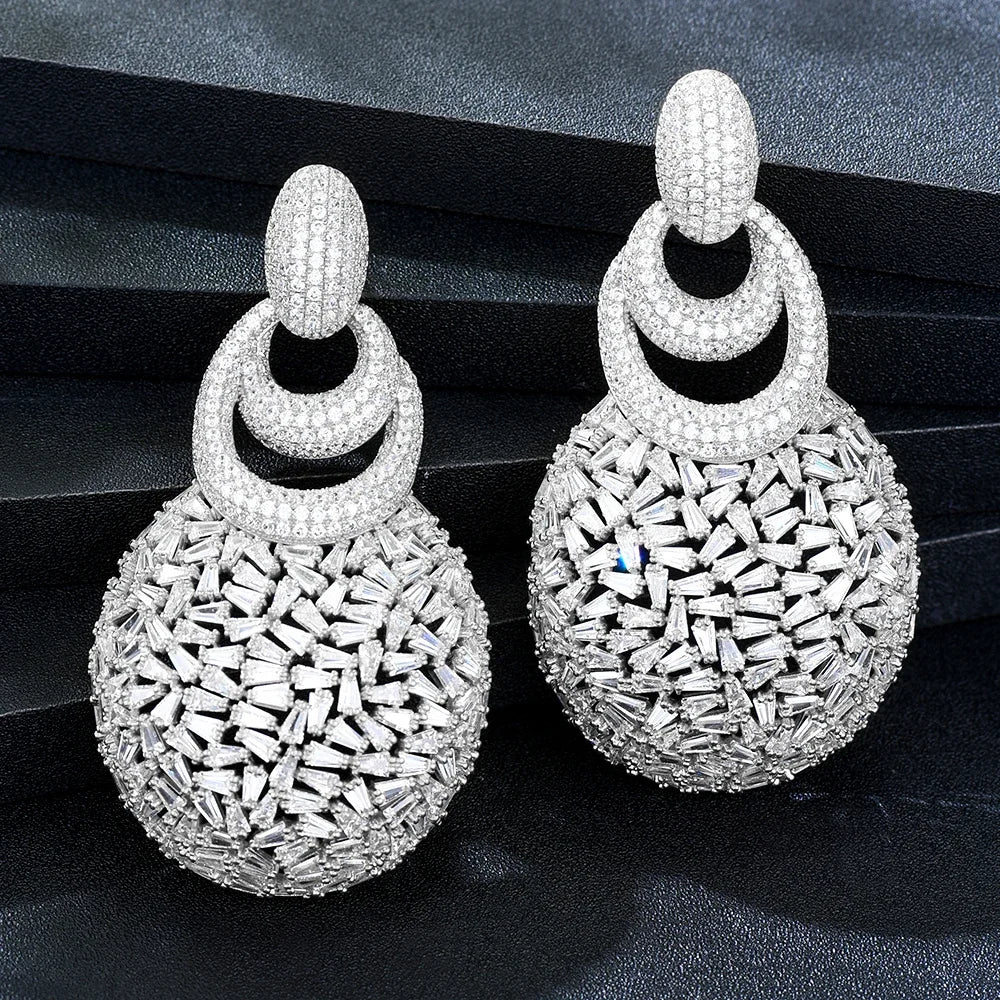GODKI Nuevos y lujosos pendientes redondos colgantes para mujer, para bodas, fiestas, pendientes dorados huecos de Dubái, joyería de moda de alta calidad